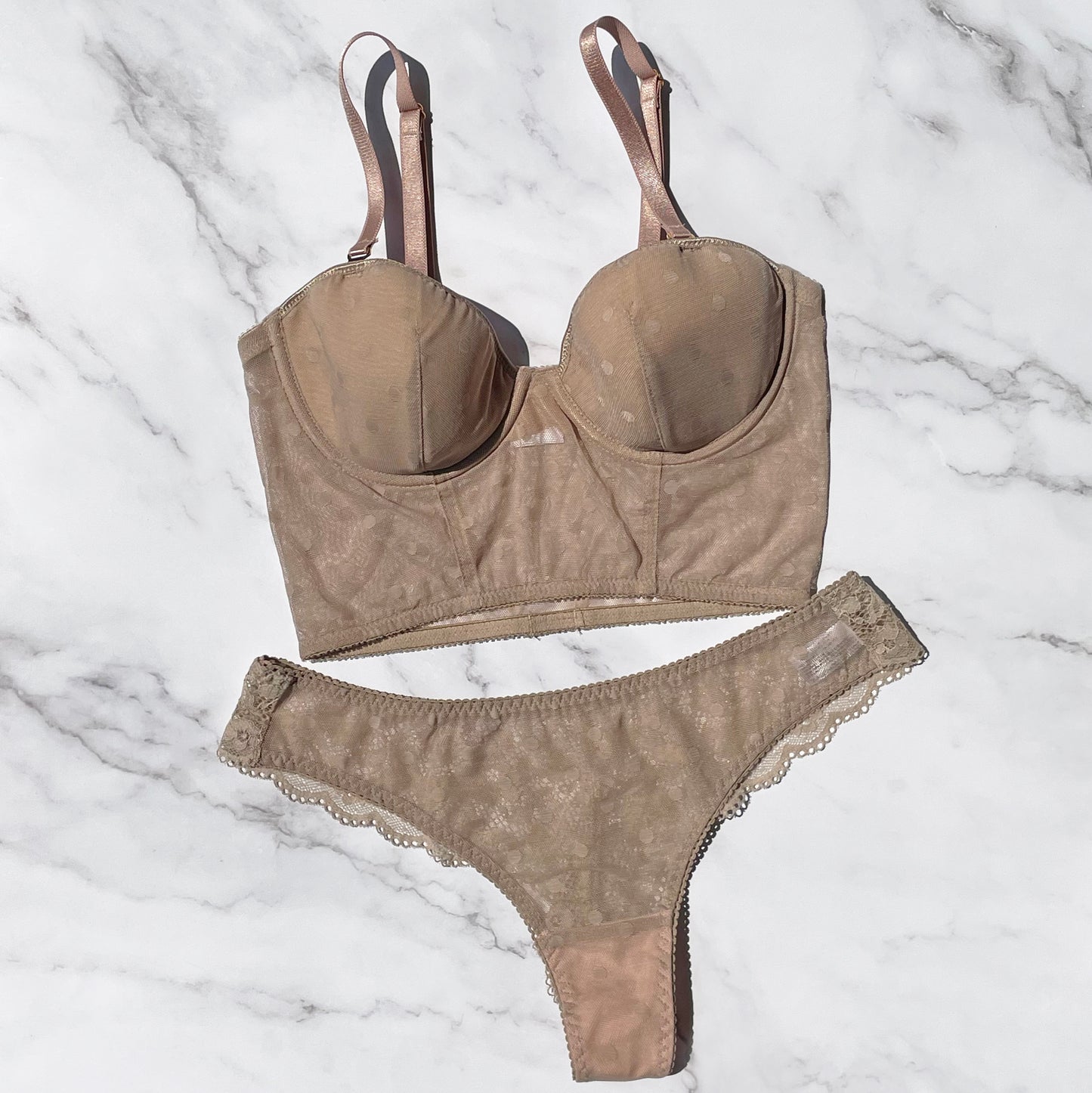 Dot Strapless set Thong|Beige