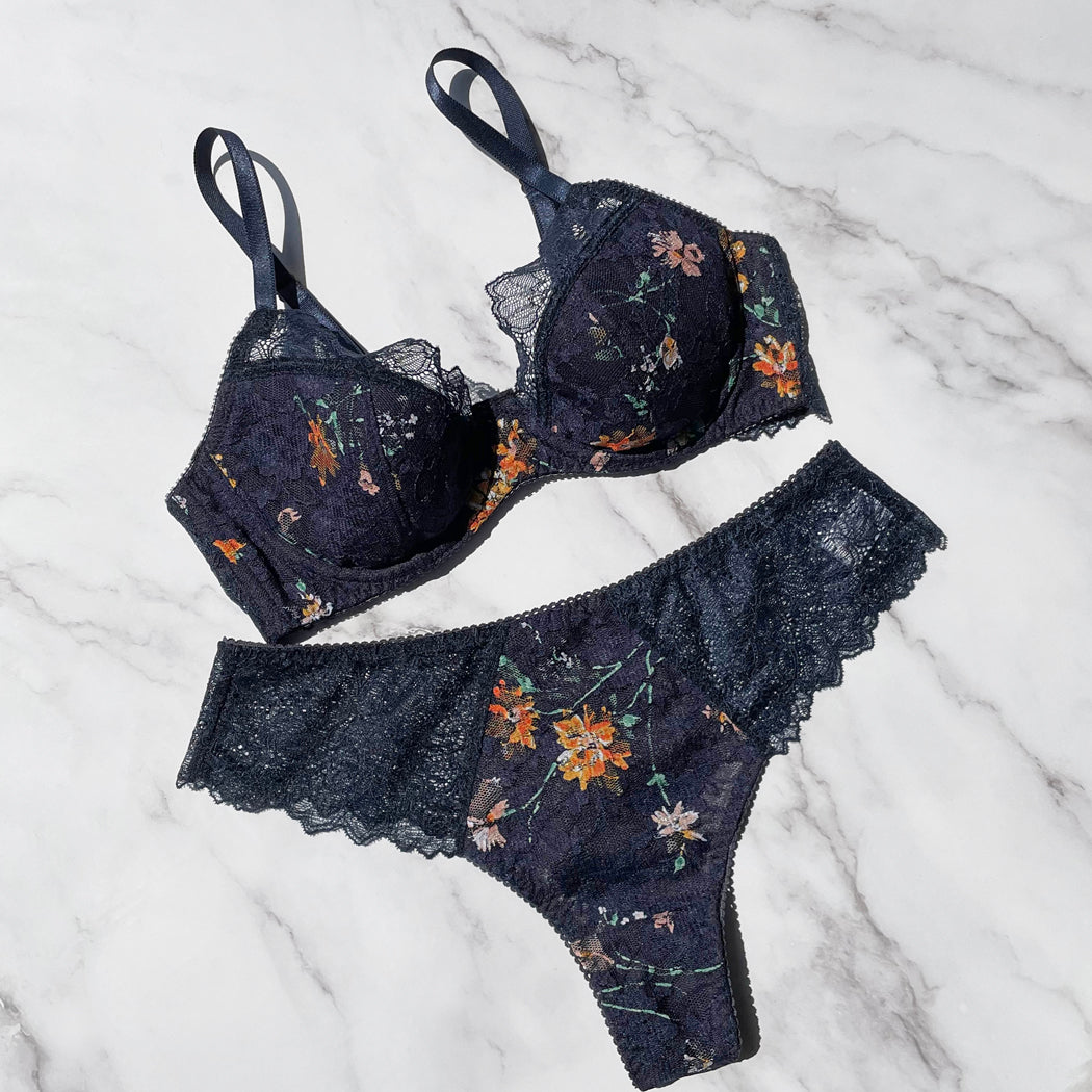 Night Garden Underwire Bra|Navy