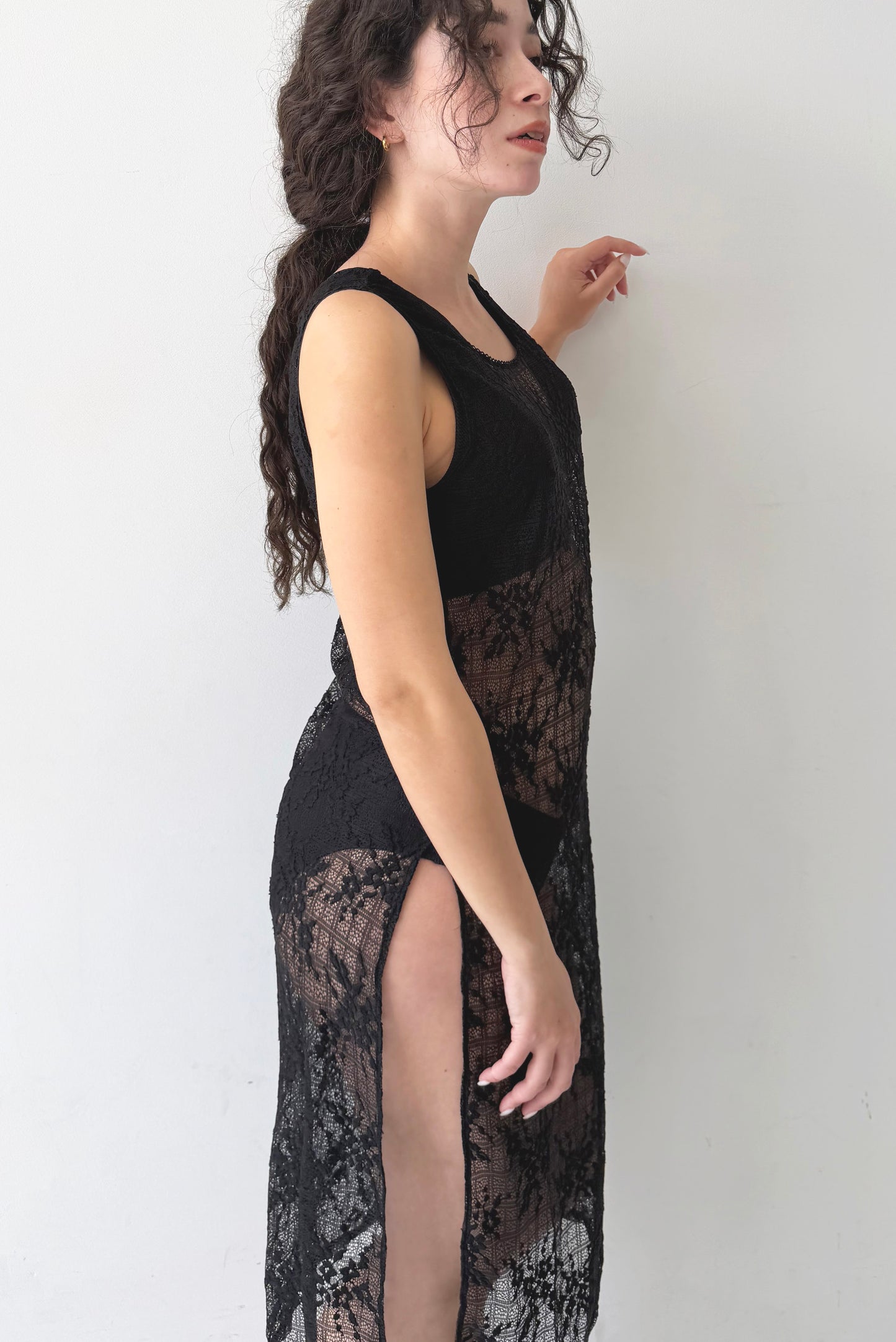 Floral Check Long Camisole｜Black