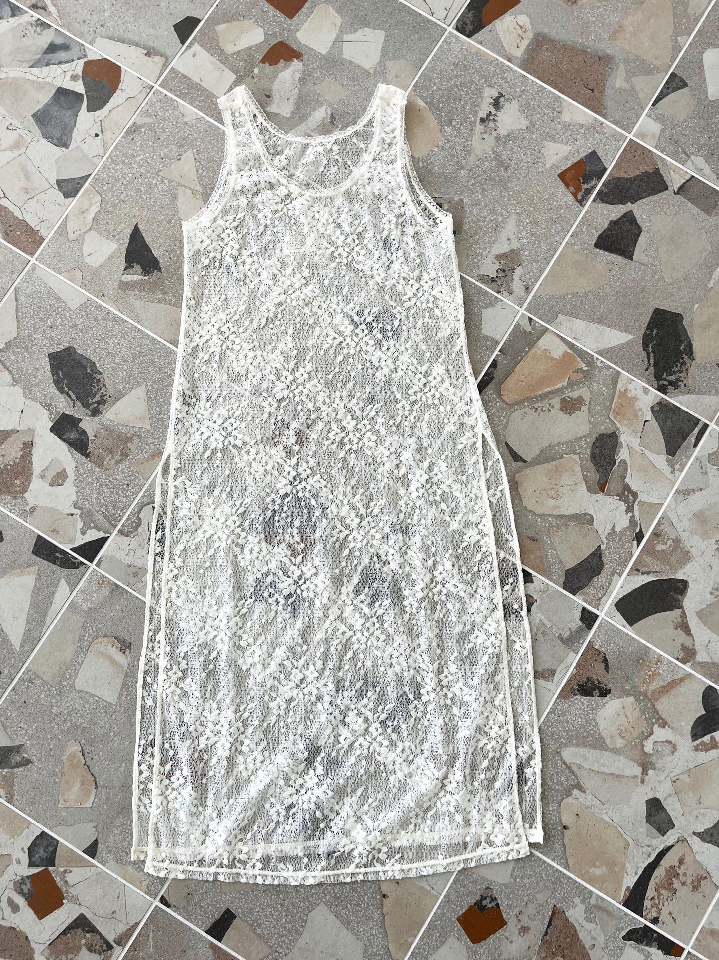 Floral Check Long Camisole｜White