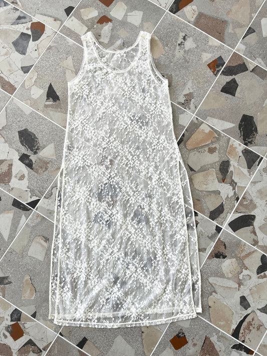 Floral Check Long Camisole｜White