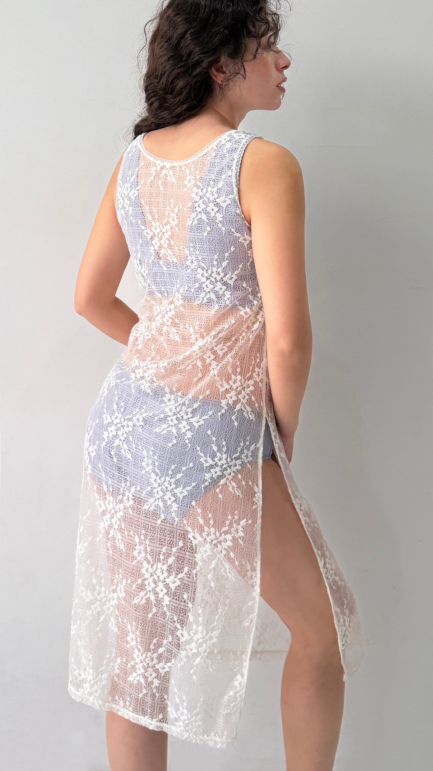 Floral Check Long Camisole｜White
