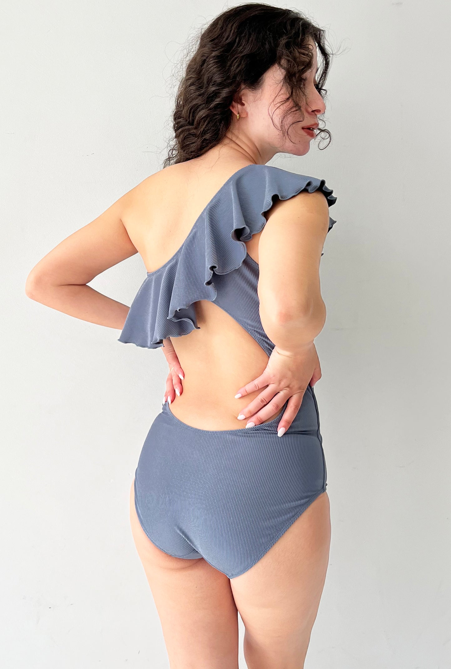 Swim Wear Flare Onepiece｜Blue Glay