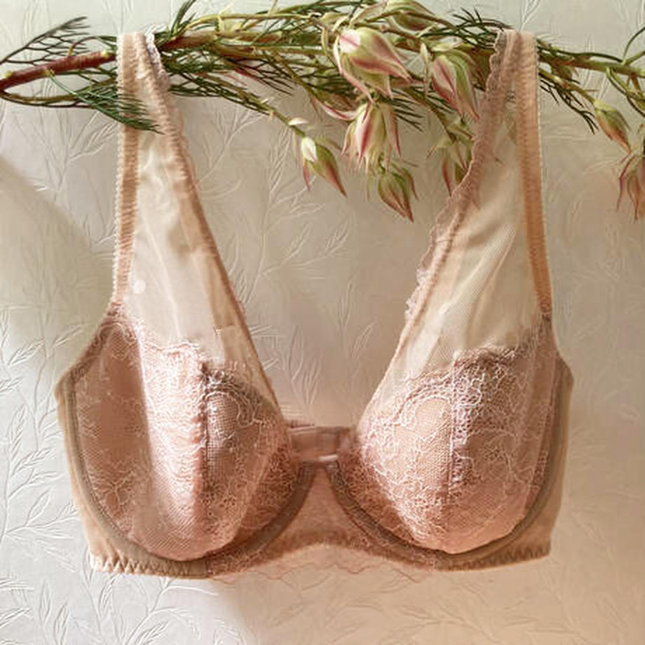 Polka Dot Pink Beige Underwire Bra